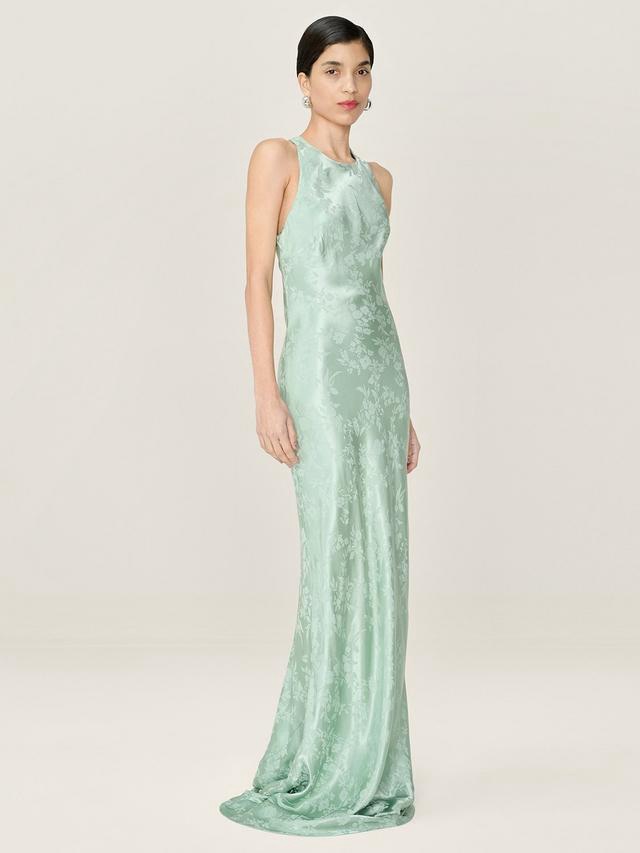 Sleek Sage Jacquard Halter Maxi Dress — image 2 of 5